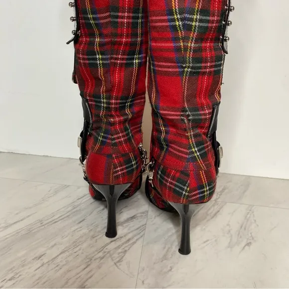 Jeffrey Campbell Gadget Pointy Toe Red Plaid Over the Knee Boot 6