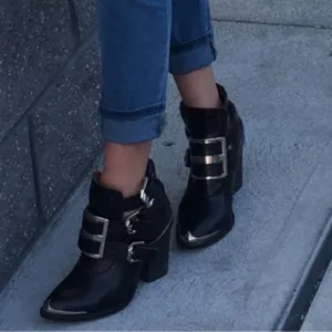 Jeffrey Campbell RARE Hyatt Bootie with Buckles in Black/Silver Ankle Heels 6.5