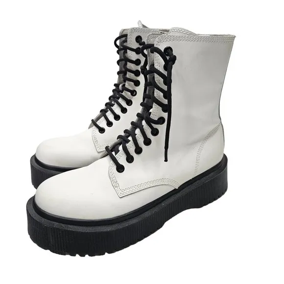 Jeffrey Campbell Sopas Lug Platform Lace Up Boots 8.5 White Chunky