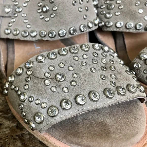 Jeffrey Campbell Taupe Preveza Sandal Stacked Block Studded Bedazzled Heels