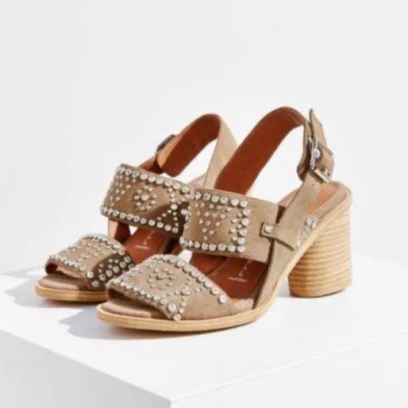 Jeffrey Campbell Taupe Preveza Sandal Stacked Block Studded Bedazzled Heels