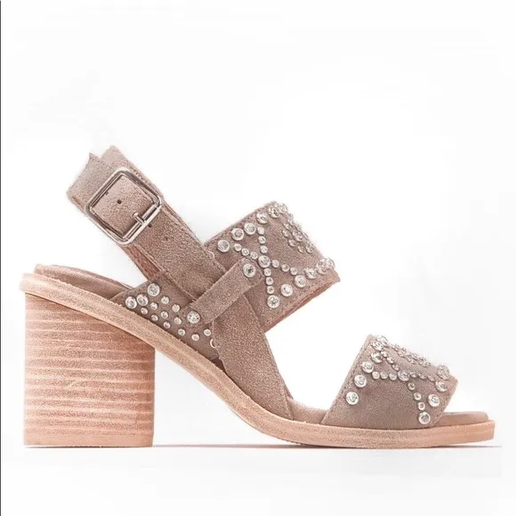 Jeffrey Campbell Taupe Preveza Sandal Stacked Block Studded Bedazzled Heels