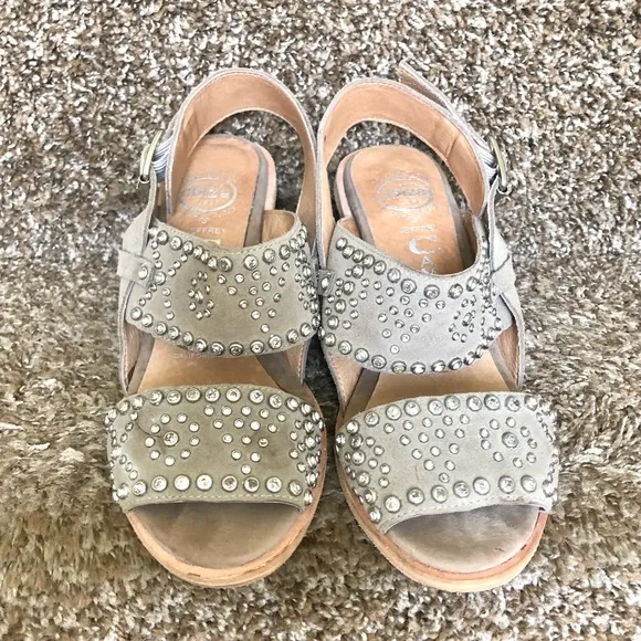 Jeffrey Campbell Taupe Preveza Sandal Stacked Block Studded Bedazzled Heels