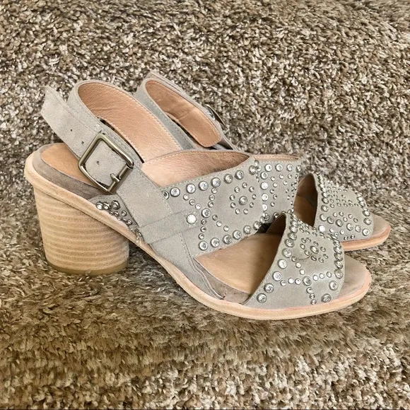 Jeffrey Campbell Taupe Preveza Sandal Stacked Block Studded Bedazzled Heels