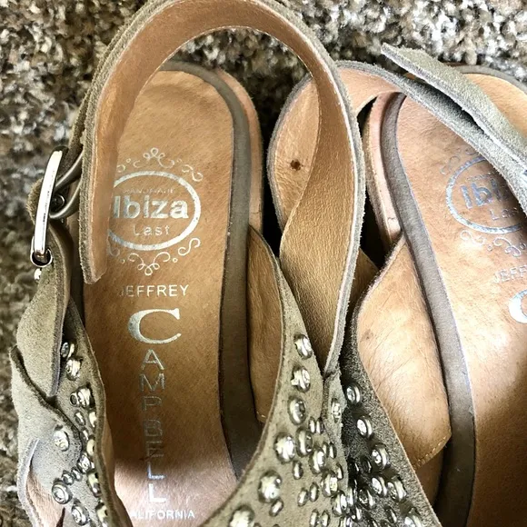 Jeffrey Campbell Taupe Preveza Sandal Stacked Block Studded Bedazzled Heels