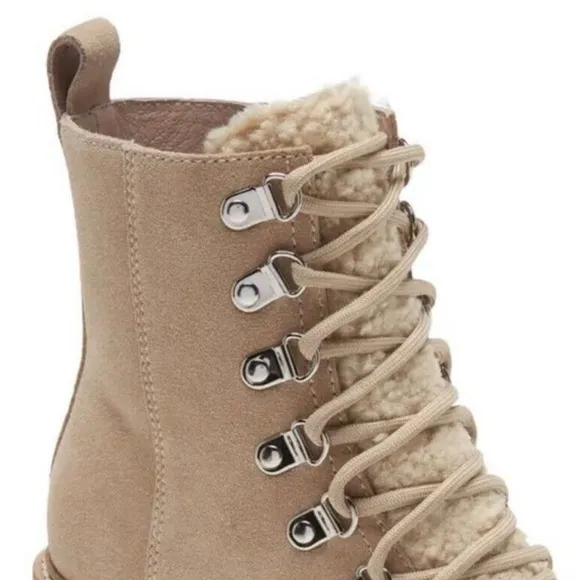 JEFFREY CAMPBELL What Faux Suede Sherpa Lace Up Beige Boots