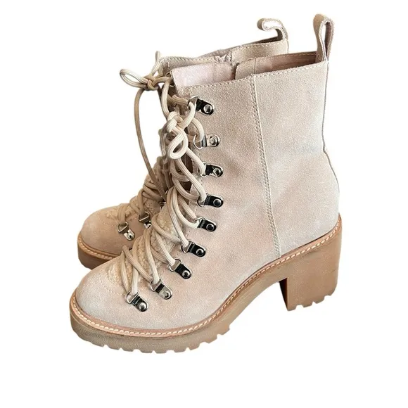 JEFFREY CAMPBELL What Faux Suede Sherpa Lace Up Beige Boots