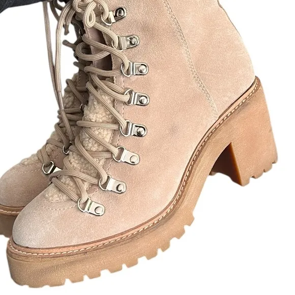 JEFFREY CAMPBELL What Faux Suede Sherpa Lace Up Beige Boots
