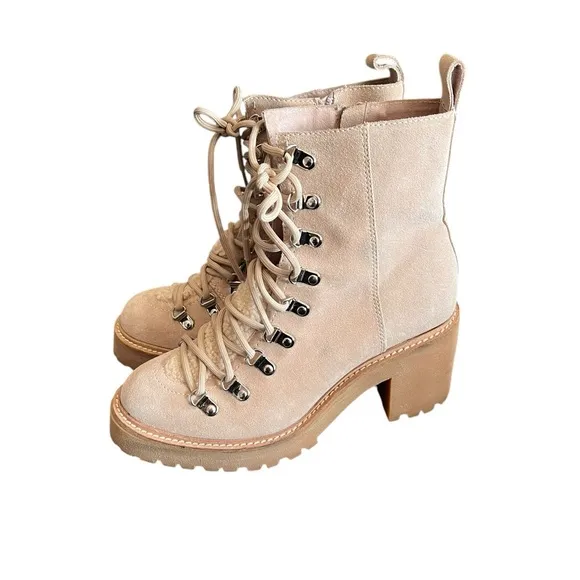 JEFFREY CAMPBELL What Faux Suede Sherpa Lace Up Beige Boots