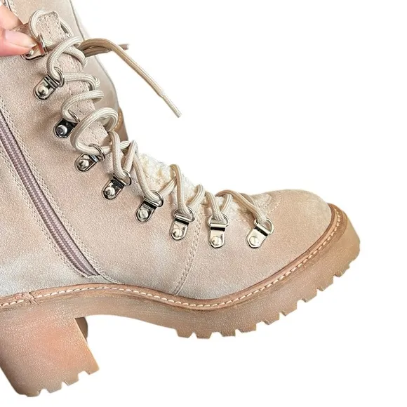 JEFFREY CAMPBELL What Faux Suede Sherpa Lace Up Beige Boots