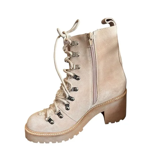 JEFFREY CAMPBELL What Faux Suede Sherpa Lace Up Beige Boots