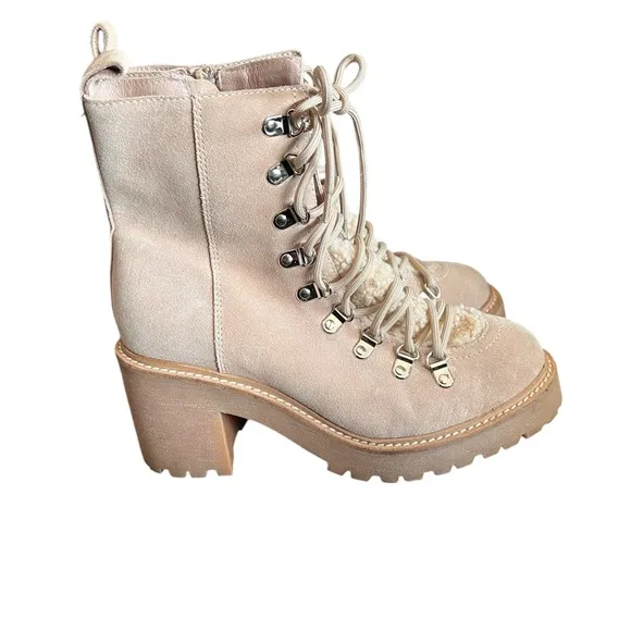 JEFFREY CAMPBELL What Faux Suede Sherpa Lace Up Beige Boots