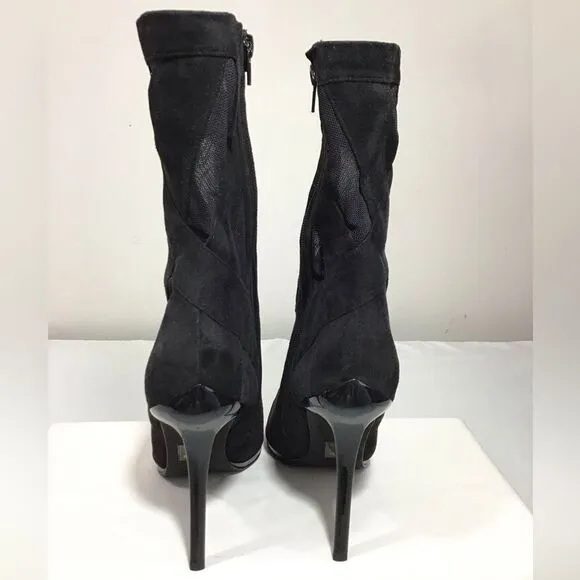 Jeffrey Campbell Black Suede Mesh Stripes Classic Ankle Boots Size 11