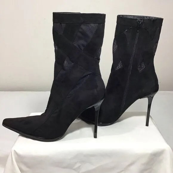 Jeffrey Campbell Black Suede Mesh Stripes Classic Ankle Boots Size 11
