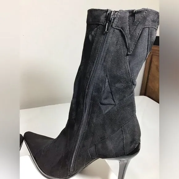 Jeffrey Campbell Black Suede Mesh Stripes Classic Ankle Boots Size 11