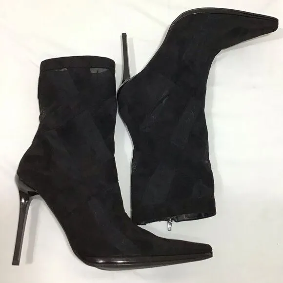 Jeffrey Campbell Black Suede Mesh Stripes Classic Ankle Boots Size 11