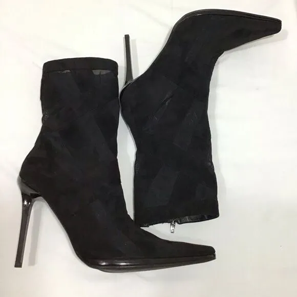 Jeffrey Campbell Black Suede Mesh Stripes Classic Ankle Boots Size 11