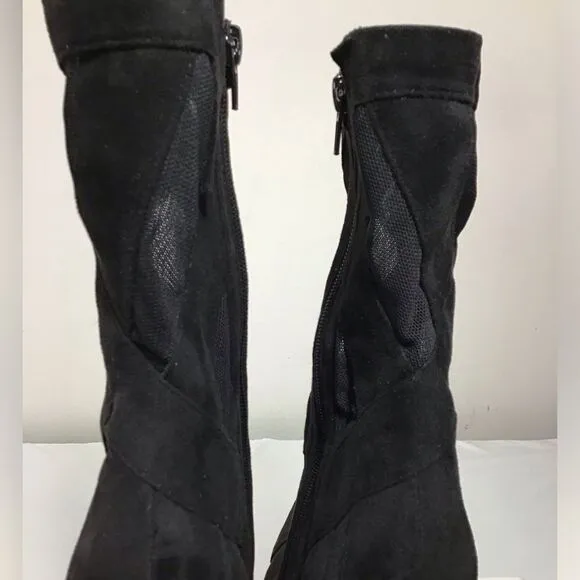 Jeffrey Campbell Black Suede Mesh Stripes Classic Ankle Boots Size 11