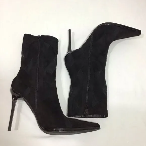 Jeffrey Campbell Black Suede Mesh Stripes Classic Ankle Boots Size 11