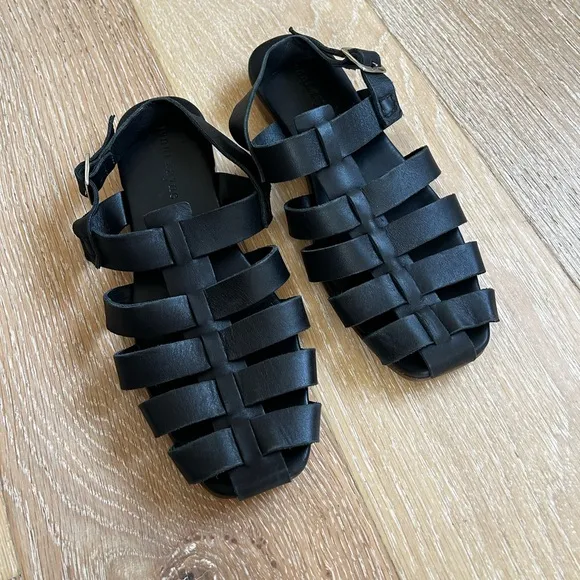 Jenni Kayne Leather Lake Sandal, Black Leather Fisherman Sandals, 38