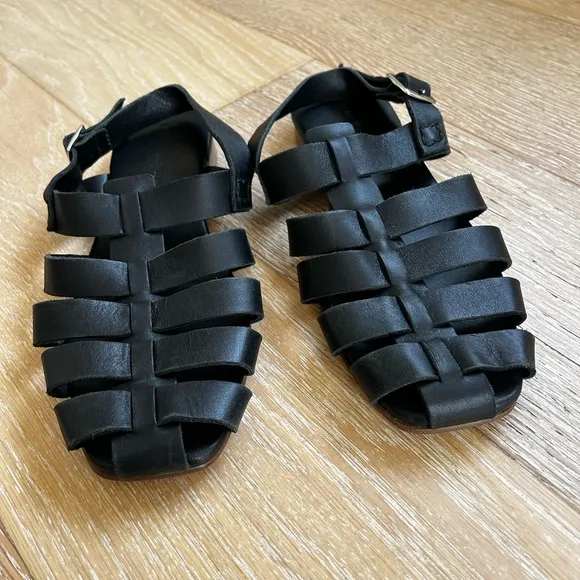 Jenni Kayne Leather Lake Sandal, Black Leather Fisherman Sandals, 38