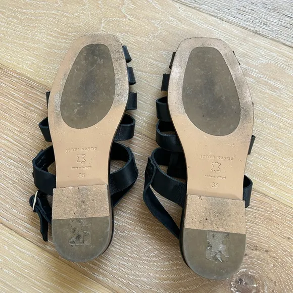 Jenni Kayne Leather Lake Sandal, Black Leather Fisherman Sandals, 38