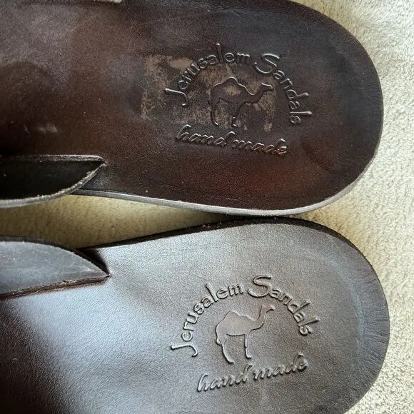 Jerusalem Dark Brown Stiff Leather Slide Sandal Men EU 47 US 13.5-14 Double Monk