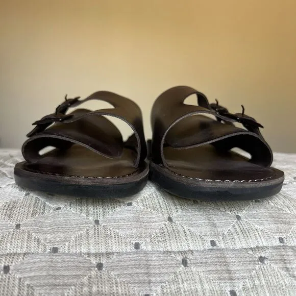 Jerusalem Dark Brown Stiff Leather Slide Sandal Men EU 47 US 13.5-14 Double Monk