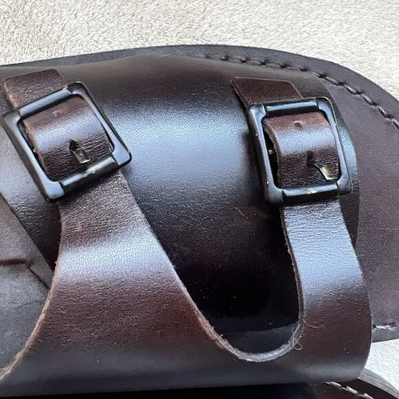 Jerusalem Dark Brown Stiff Leather Slide Sandal Men EU 47 US 13.5-14 Double Monk
