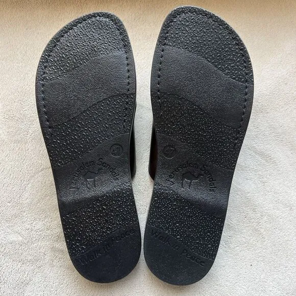 Jerusalem Dark Brown Stiff Leather Slide Sandal Men EU 47 US 13.5-14 Double Monk