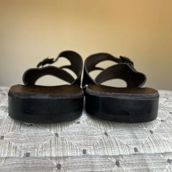 Jerusalem Dark Brown Stiff Leather Slide Sandal Men EU 47 US 13.5-14 Double Monk