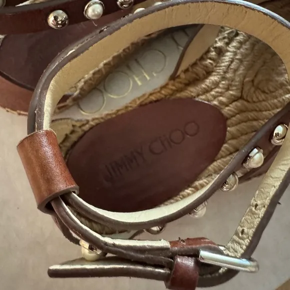 Jimmy Choo Brown Studded Espadrille Sandals