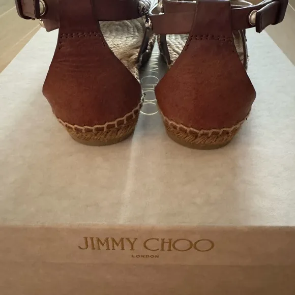 Jimmy Choo Brown Studded Espadrille Sandals