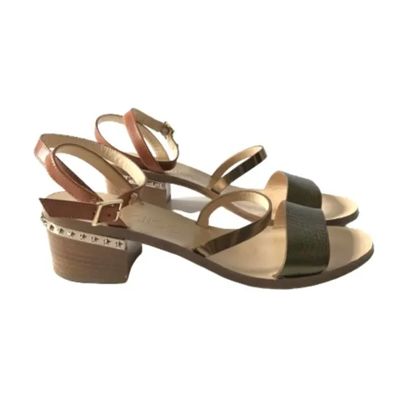 Jimmy Choo Leather Star Studded Wrap Sandals Womens 36.5 Brown Block Heels Shoes