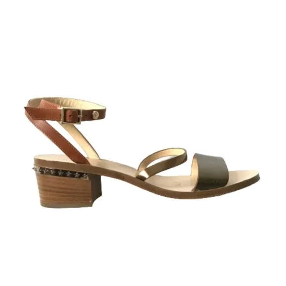 Jimmy Choo Leather Star Studded Wrap Sandals Womens 36.5 Brown Block Heels Shoes