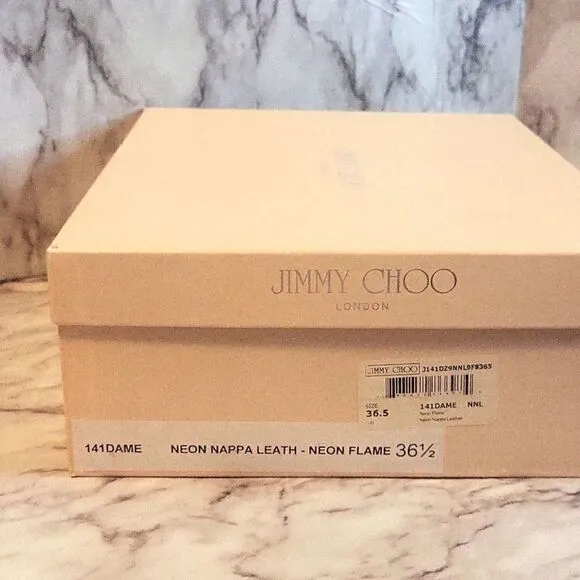 Jimmy Choo Neon Flame Nappa Caged Leather Sandals Heels Size 36.5 US 6.5