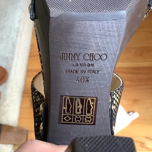 JIMMY CHOO ULRIKA Metallic Leather Studded Wooden Heel Slide Sandals SZ 40.5/9.5