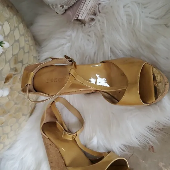 Jimmy Choo Yellow Wedge Sandals with Ankle Strap