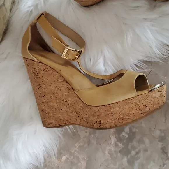 Jimmy Choo Yellow Wedge Sandals with Ankle Strap
