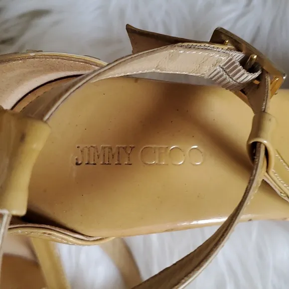 Jimmy Choo Yellow Wedge Sandals with Ankle Strap