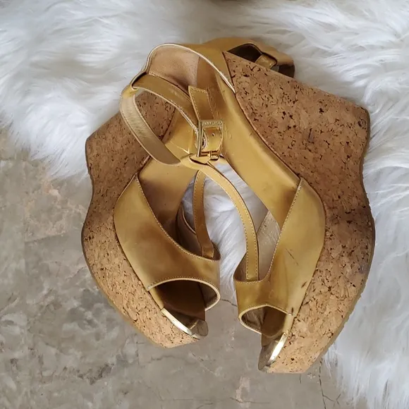 Jimmy Choo Yellow Wedge Sandals with Ankle Strap