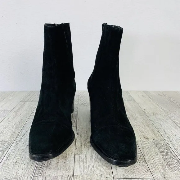 Joan Helpern Signature Womens Black Suede Sock Ankle Bootie Sz 7 Classic Italy