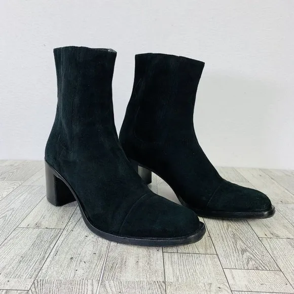 Joan Helpern Signature Womens Black Suede Sock Ankle Bootie Sz 7 Classic Italy