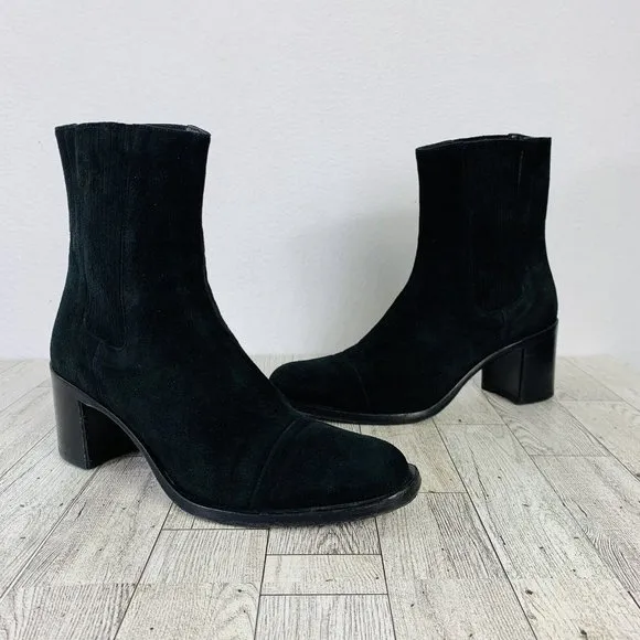 Joan Helpern Signature Womens Black Suede Sock Ankle Bootie Sz 7 Classic Italy