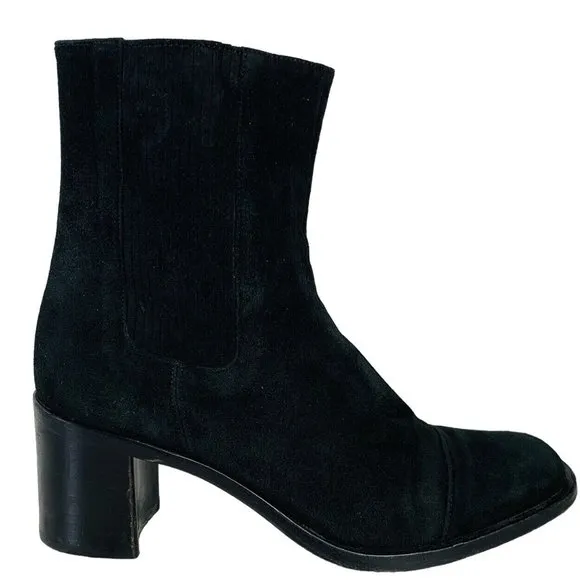 Joan Helpern Signature Womens Black Suede Sock Ankle Bootie Sz 7 Classic Italy