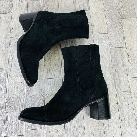 Joan Helpern Signature Womens Black Suede Sock Ankle Bootie Sz 7 Classic Italy