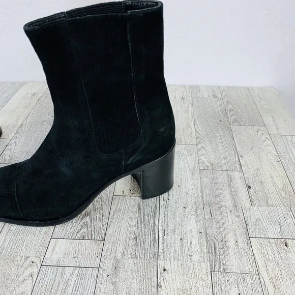 Joan Helpern Signature Womens Black Suede Sock Ankle Bootie Sz 7 Classic Italy