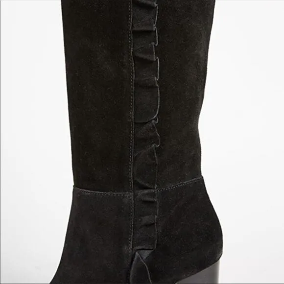 Joie Laisha Suede Boots Ruffle Detail Black 36