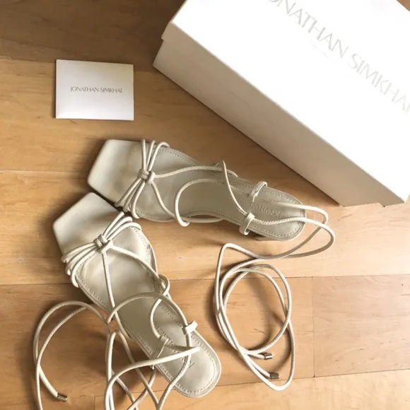 JONATHAN SIMKHAI MEGHAN SQUARE TOED HEEL WRAP SANDALS