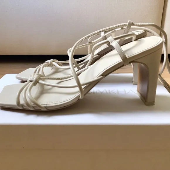 JONATHAN SIMKHAI MEGHAN SQUARE TOED HEEL WRAP SANDALS